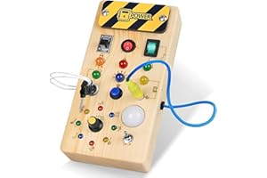 NEOVSUNY Montessori Busy Board Activity Board a partire da 1 Anno Montessori, Giocattolo in legno con 8 interruttori a LED, Giocattolo Educativo Sensoriale per Neonati e Bambini a Partire da 1 2 3 4 Anni