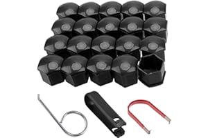 ANBOO 20 tapas para tuercas de rueda de 17 mm, tapas para tornillos de rueda, para tornillos, tapas para tuercas de rueda, tapas para tornillos de rueda, tapas negras con herramienta de extracción para