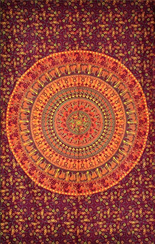 Elephant & Camel Tapestry, Indian Hippie Wall Hanging , Bohemian Bedspread, Mandala Cotton Dorm Decor Beach Blanket by Marubhumi - 3
