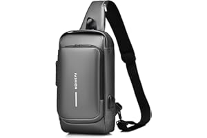 FANDARE Antivol Sac Poitrine Affaires Sacs de Bandoulière Sacoche avec USB Sac d'Epaule pour Homme Voyage Randonnée Vélo Camping Excursion Impermeable Multi-Poches Petit Sac a Dos