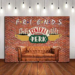 Red Brick Wall Sofa Coffee Shop Photography Backdrop Polyester Banner Friends Central Perk Pub Photo Background for Portraits Photo Booths Studio Props 5x3ft Party Supplies