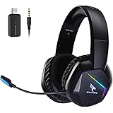 SOMiC 2.4G Wireless Gaming Headset for PS4, PS5, PC, with Detachable Mic and RGB Rainbow LED, Surround Sound, Bass, Over Ear 