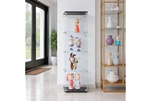 BLSYHDH vitrina de cristal 164 cm, armario vitrina para colección con 1 puerta, 4 estantes, transparente, mueble vitrina, cristal, estatuilla, armario salón, bar (4 pisos, 1 puerta, negro)