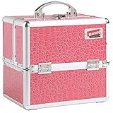 Beautify Professional Small Faux Pink Crocodile Patterned Aluminium Beauty Cosmetics & Make Up Case