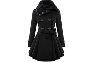 YMING Femmes Col De Fourrure Manteau Longues Outwear Élégant Double Boutonnage Ceinture De Mélange De Laine Manteau Décontracté