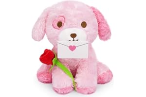MUFEIRUO Valentines Plush Dog Stuffed Animal Valentine's Day Gift for Her Him, Cute Dog Plush Pillow Stuffed Puppy Doll Kawaii Valentine's Day Decor (Pink Dog)
