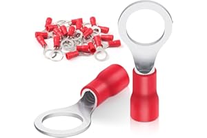 Bolatus 20 Stk Ringkabelschuhe 0.5-1.5mm² Loch-Ø M8 Kabelschuhe Teillisoliert PVC Kabelösen aus Rotes Kupfer verzinnt(Rot)