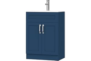 BELOFAY Vanity Unit With Basin | 600mm Floor Standing Bathroom Vanity Units With Basin | 1 Tap Hole Ceramic Bathroom Sink | Lacquered Finish | Waste Included (Crawley Blue)