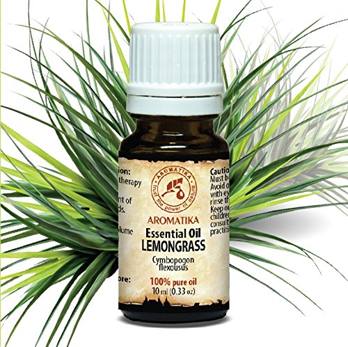 Lemongras Öl, 100 % naturreines ätherisches 10ml 0,33 oz, Reine & Natürliche Lemongrasöl- Cymbopogon flexuosus, Zitronengrasöl - Lemongrass Indien- Lemongrassöl für guten Schlaf / Stressabbau /Beauty /Baden / Körperpflege / Wellness /Schönheit / Aromatherapie / Entspannung /Massage / SPA / Aroma diffuser / Duftlampe / Raumbeduftung / Kosmetik /Kosmetikanreicherung / Aromatherapeutische / Unverdünntes / Therapeutische / Alternative medizin; Glasflasche, von AROMATIKA