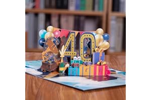 AIBAOBAO Kartka na 40. urodziny, 3D, kartka z życzeniami dla dzieci w wieku 40 lat, przyjęcie urodzinowe, gramofon, baner urodzinowy, prezent dla chłopców, dziewcząt, przyjaciół