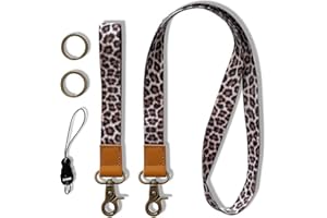 Puedno Schlüsselband,Leopardenmuster Umhängeband Universal mit 2 Metallringen,Lanyard Umhängeband und Schlüsselbänder Wristlet Lang und Kurz 2-Teiliges Set für Handy Schlüssel Arbeitskarte Unisex