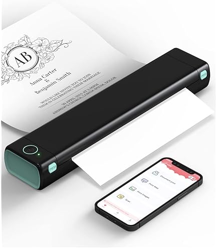 GuKKK Draagbare thermische printer A4, kleine thermische printer met Bluetooth, mobiele draadloze printer, ondersteunt thermische printer A4 210 x 297 mm, compatibel met Android iOS, voor kantoor