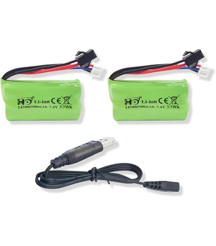 2 Batteries Li-ion SM-4P 7,4V 500mAh BORSCELLOR - Avec Câble USB, Pour Voitures RC, Camions, Bateaux