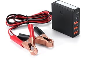 YBBOTT Convertitore di alimentazione per auto, convertitore di alimentazione da batteria DC12V-24V a USB 5V, adattatore di ricarica 5USB da 2,4A con clip per batteria.