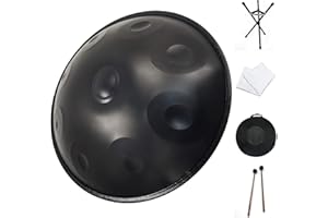 Handpan drum instrument, AS TEMAN handpan,Handpan drum in D Minor 9 Notes 22 inches Steel Hand Drum with Soft Hand Pan Bag, 2 handpan mallet,Handpan Stand,dust-free cloth,gold (440hz, black)