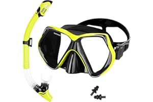 Amiable Snorkel Set Adults, Anti-Fog Snorkel Mask and Snorkel Adult, Panoramic Wide View Scuba Diving Mask and Dry Snorkel, Tempered Glass Snorkeling Mask and Snorkel Set Adult