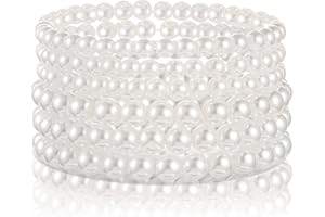 HICARER Set di 6 Pezzi Braccialetti di Perle Finte Bracciali Elasticizzati Gioielli da Sposa per Feste Danzanti per Donne Ragazze