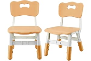 E-Solem Adjustable Height Chairs for Kids 3 Level Height Adjustable Suitable for Children Age 2-6, Durable Desk Chairs Indoor Outdoor Toddler Table Chairs for Daycare School Home (2 Chairs Wood)