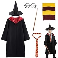 Costume De Magicien Enfant – 12 Pièces Avec Cape, Chapeau, Baguette, Lunettes, Cravate Pour Halloween/fête