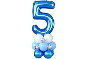 DOMGOGE Blue Number 5 Balloon, 40 Inch Number 5 Foil Balloon, Giant Number Five Balloons Tower Stand with Star, Large Big Helium Digital Balloons Stack for Boys Girls 5th Birthday Anniversary Party Decoration