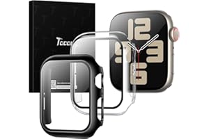 TOCOL 2 Pièces Coque pour Apple Watch SE 3/2 / 1 Série 6/5 / 4 40mm, Intégrée Protection Ecran Verre Trempé Couverture Complète, Sensible Toucher, Anti-Bulle, Antichoc, Clair/Noir