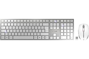 CHERRY DW 9100 SLIM, ensemble clavier et souris sans fil, layout français (AZERTY), connexion Bluetooth et radio, touches silencieuses, rechargeable, blanc-argent