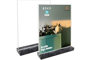 vrupin 2 Stück 21.6x27.9 cm Acryl-Schilderhalter, Acryl-Rahmen, natürlicher Marmor-Basis, Bilderrahmen, Flyer-Dokumentenpapier-Display-Ständer für Büro-Schreibtisch (schwarzer Marmor)