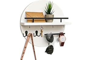 DXIUNOVE Portachiavi Muro,Legno Porta Chiavi Da Muro Per Casa,Portachiavi Da Parete Stile Rustico,Orbicolare Portachiavi Casaadatto Per Camere Da Letto, Corridoi, Cucine E Uffici (Bianco e nero)