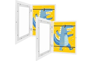 Lenugeo Bilderrahmen Für Kinderzeichnungen, DIN A4 Kunst Kinder Rahmen, Klappbarer Befüllbarer Kunstfotorahmen Frontöffnung | Weiß*2
