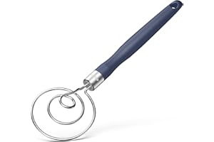 U-Taste Frusta danese per impasto:impastatrice manuale pasta madre acciaio 18/8, frusta olandese pane alimentare impugnatura silicone antiscivolo per mescolare e impastare (Blu Notte)