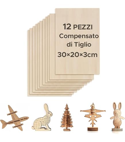 Creative Deco 10 x A4 Compensato Premium Pannelli Legno Betulla 3mm | Pannelli Compensato 300 x 210 mm | Fogli di Legno per Incisione Laser, Decorazione, Modellare, Pannelli Taglio Laser, Pirografia