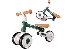Olmitos - Draisienne Enfant sans Pédales 1 à 2 Ans Teeny - Vélo Débutant Pliable 2 Hauteurs, Très Léger et Robuste - 2 Roues Avant, Selle Souple, Guidon Antidérapant (Vert)