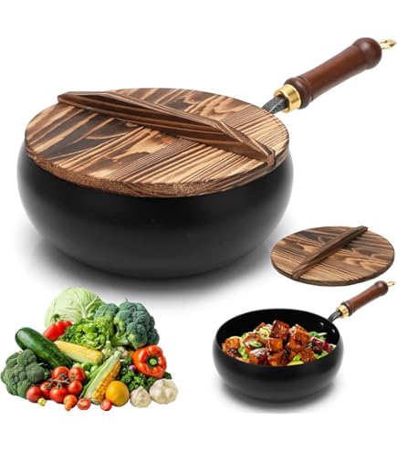 Japanse ijzeren pan met houten deksel, 24 cm/28 cm, Japanse
