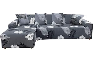 Mingfuxin L-Shaped Sofa Slipcovers, 2PCS Jacquard Polyester Fabric Stretch Sofa Covers Furniture Protectors + 2 Pillow Covers for L Shape Sectional Sofa Couch (L-Shaped 3+3 Seats, Printed#01)