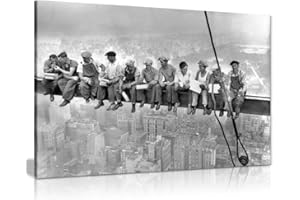 PANTHER PRINT WTD - Lienzo decorativo para pared, diseño «Lunch Atop A Skyscraper», Lienzo pesado enmarcado en marco de pino macizo., A0 91x61cm (36x24in)