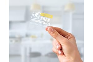 READYPRINT 4 Adesivi Videosorveglianza trasparenti, Piccoli, in PVC morbido, per Casa, Automezzi, Negozio, etc. per vetri o superfici lisce, scure, Misura: 10x6 cm