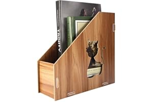 CAFOPGRILL Caja de almacenamiento de archivos de escritorio de oficina, clasificador de archivos de oficina de gatos huecos de madera de bricolaje, clasificador de soporte de revistas de libros de documentos