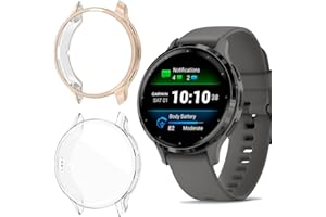 Niboow Funda [2-Piezas] Compatible con Garmin Venu 3S, Protector de Pantalla, Protección Completa Carcasa, TPU Flexible antirrayas Protectora para Garmin Venu 3S - Oro Rosa + Claro