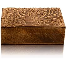 Handgefertigte Holz-Schmuckschatulle „Baum Des Lebens“ – 20x13x6 Cm, Mit Schloss, Aus Mangoholz