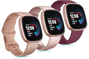 Wanme 3 Pack Bracelets Compatible avec Fitbit Versa 3/ Versa 4/ Bracelet Fitbit Sense/Sense 2, Bandes de Sport Souple pour Femme Homme, Petit Grand