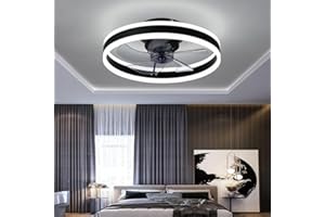 AHWEKR LED Ceiling Fans with Lights Reversible Remote, 6 Speeds Modern Bedroom Fan Ceiling Light Quiet Dimmable Small Ceiling Fan Light for Living Room, Black 50CM