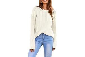 GRACE KARIN Maglione Donna Traforato Maniche Lunghe Collo Tondo Spalle Scese Pullover Elasticizzato