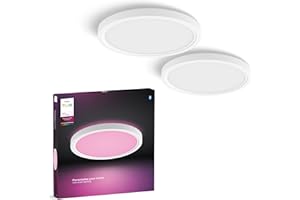 Philips Hue Devote Smart LED Panel Light, White and Color Ambiance, Round 30cm, 16.6W, 2000 Lumens, White Frame for Indoor Home Lighting, Ceiling, Living Room, Kitchen, Hallway, 2 Pack, S