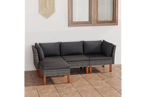 Yolola gartenmöbel Lounge Set Rattan Gartenmöbel Ecklounge Sofa Rattan Outdoor Gartenlounge Terrasse Gartensofa Terrassenmöbel Ecksofa Sitzgruppe Essgruppe Garnitur mit Kissen-Grau-4-tlg