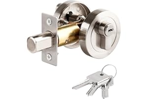 LUNEKUCK Single Cylinder Deadbolt Round Security Lock With Key - Zinc Alloy Standard Size for Bathroom, Bedroom, Entrance - Interior and Exterior Door Lock
