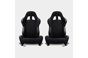 M MODAUTO Asiento Deportivo Coche,Semibaquet Ajustable,de Tela y Cuero,Adaptable para Coches,Ríeles incluidos,Piloto/Conductor para Coche y Simulador de Conducción,Modelo N220LR,Negro