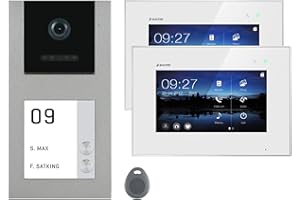 NONIC Balter EVO Silver Video Türsprechanlage Aufputz ✓ 7 Zoll Touchscreen Monitor ✓ 2-Draht Bus mit RFID ✓ Set für 2 Familienhaus Türklingel ✓ 120° Weitwinkel Kamera