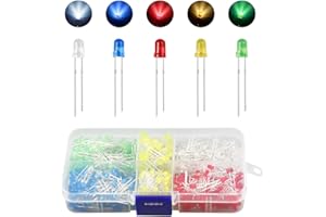 VEXRAN Pack de 500 diodes lumineuses LED 3mm - 5 couleurs (rouge, jaune, bleu, vert, blanc), extra lumineuses, 20mA, 3V Assortiment de diodes LED pour projets scientifiques, DIY, DIY et électroniques