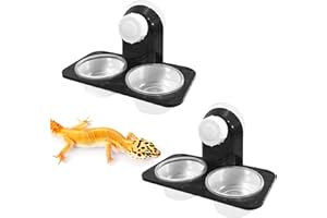Jetisva 2pcs Reptile Water and Food Bowl Crested Gecko Feeding Ledge Plastic Suction Cup Reptile Water Dish Reptile Feeder for Lizard Chameleon Turtle Tortoise Snake Scorpion Centipede Fits Tank