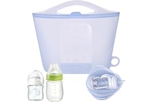 LASUROA Microwave Steam Steriliser for Baby Bottles, 1.5 L Reusable Silicone Steam Bag for Breast Pump, Dummy, Teething Rings, Essential Mum Accessories for Travel at Home (Blue)